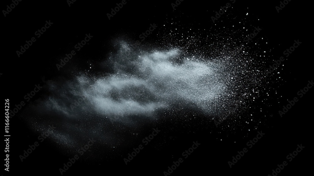 Poster black matte textured background with floating dust particles illuminated by soft light in the top ri
