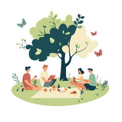 Fototapeta premium Happy People Enjoying Picnic Under a Tree