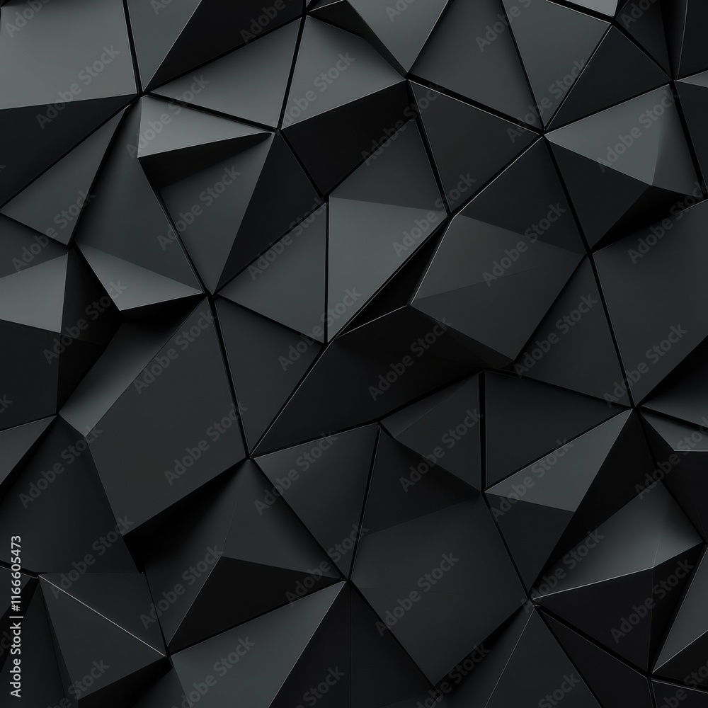Aufkleber dark 3d triangular wall design â abstract black background with geometric shapes for modern wallpa