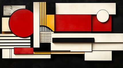 Abstract Geometric Composition with Red and White Shapes