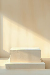 minimalist product display with two pale rectangular blocks