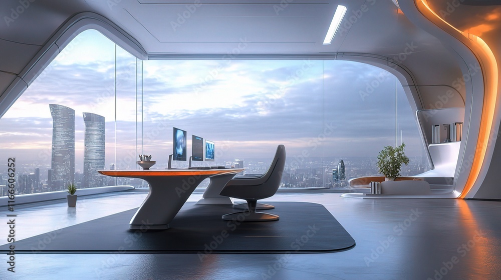 Poster advanced 3d rendering of a futuristic office space design