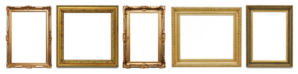 PNG Vintage gold frame, isolated element set, transparent background