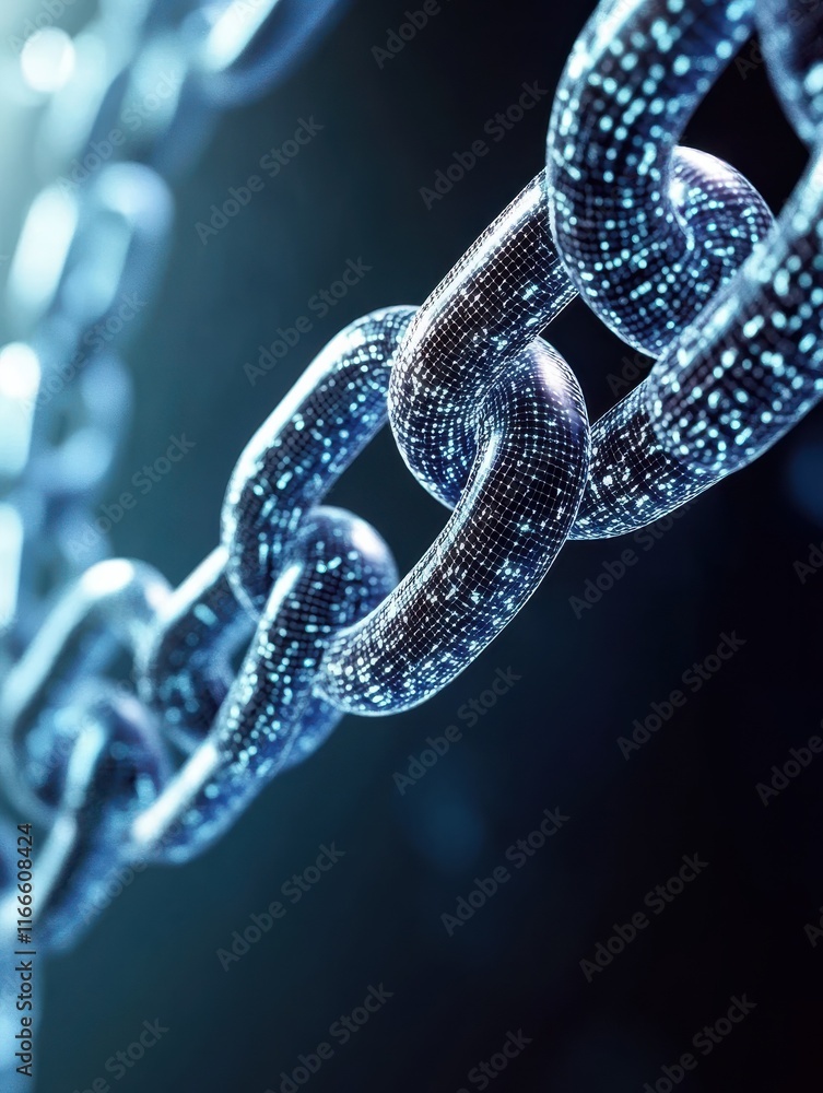 Poster blockchain technology network futuristic hud background with chain of blocks polygon peer to peer ne