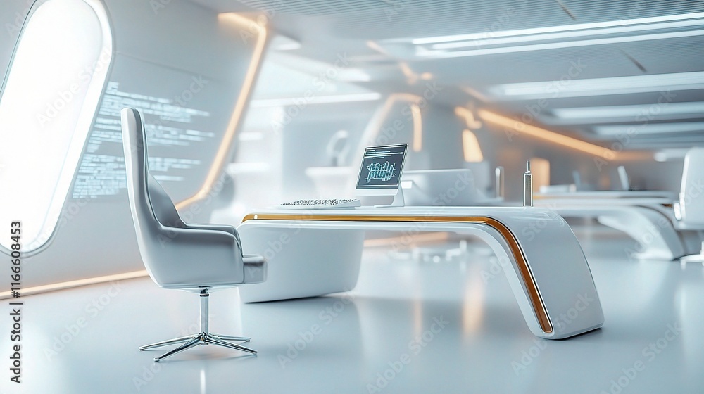 Poster futuristic 3d rendering of modern office space with advanced technology