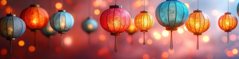Obraz premium Luminous Asian Lanterns: A Festive Celebration