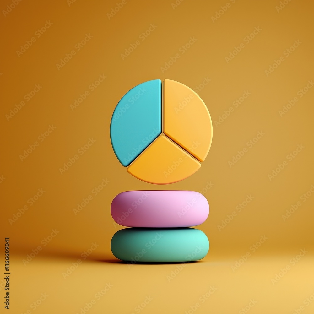 Poster academic illustrations diagram concept. colorful pie chart atop stacked circular shapes against a wa