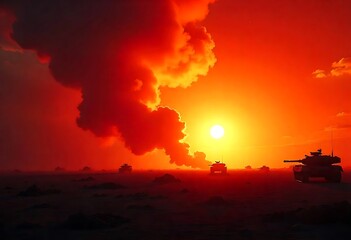 Naklejka premium Epic Fiery Clouds in the Sky, Stunning Red and Orange Sunset Flames, Blazing Fire Clouds, Intense Sunset Sky with Dramatic Flames