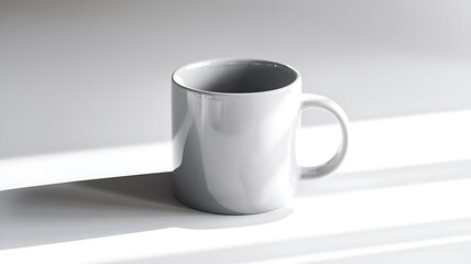 Obraz premium Mockup of Classic White Ceramic Coffee Mug in Minimalist Setting with Neutral Background