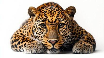 Fototapeta premium A close-up of a resting leopard with striking fur patterns.