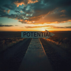 Fototapeta premium arrow sign pointing towards sunset: potential