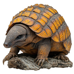 Fototapeta premium A detailed close-up of a tortoise on a wooden surface.