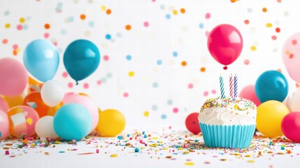 Sweet cake with colorfull balloon on white background