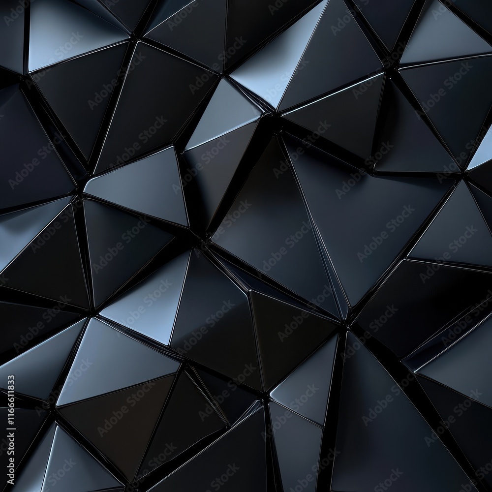 Poster dark 3d triangular wall design â abstract black background with geometric shapes for modern wallpa