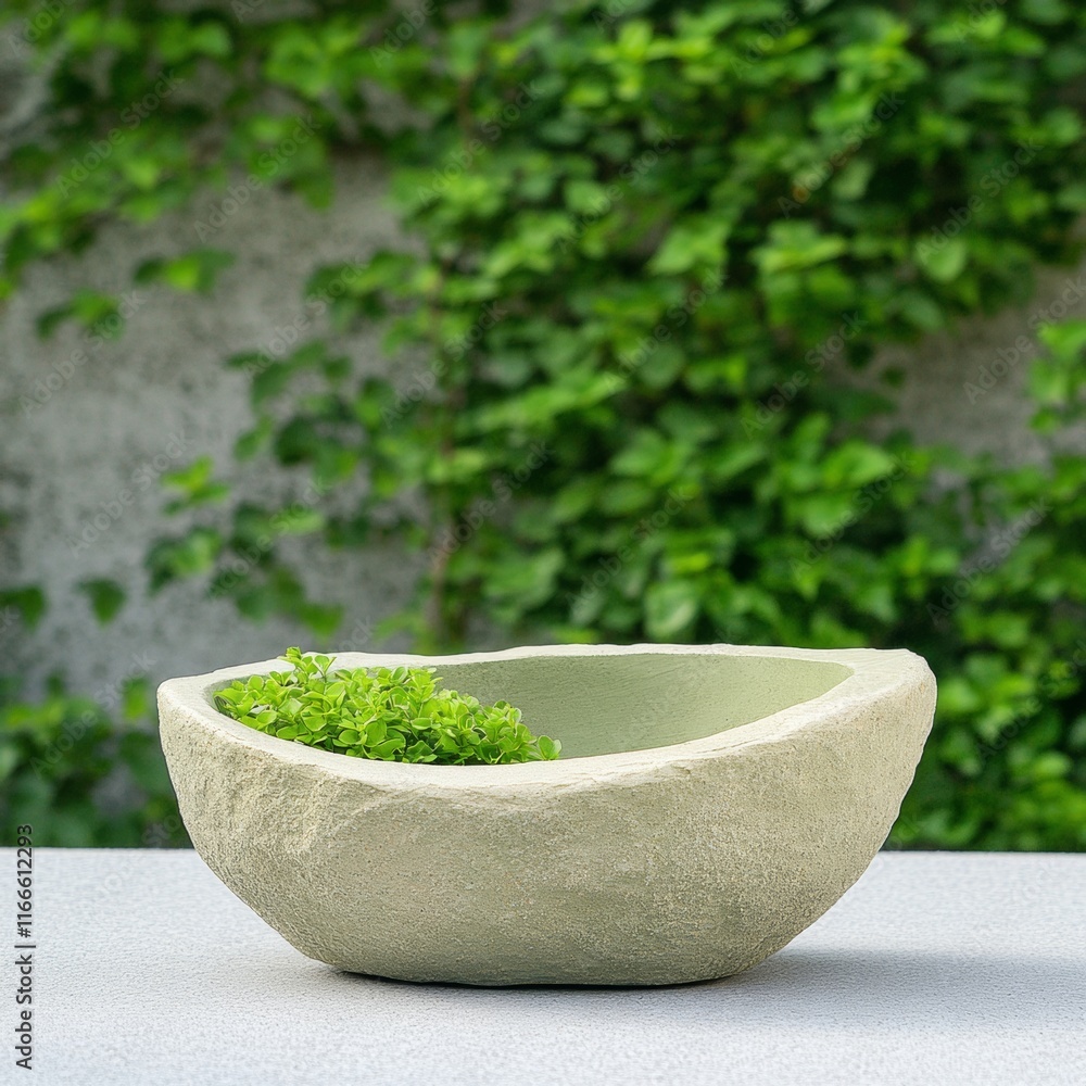 Aufkleber serene stone water feature with fresh greenery in tranquil garden setting