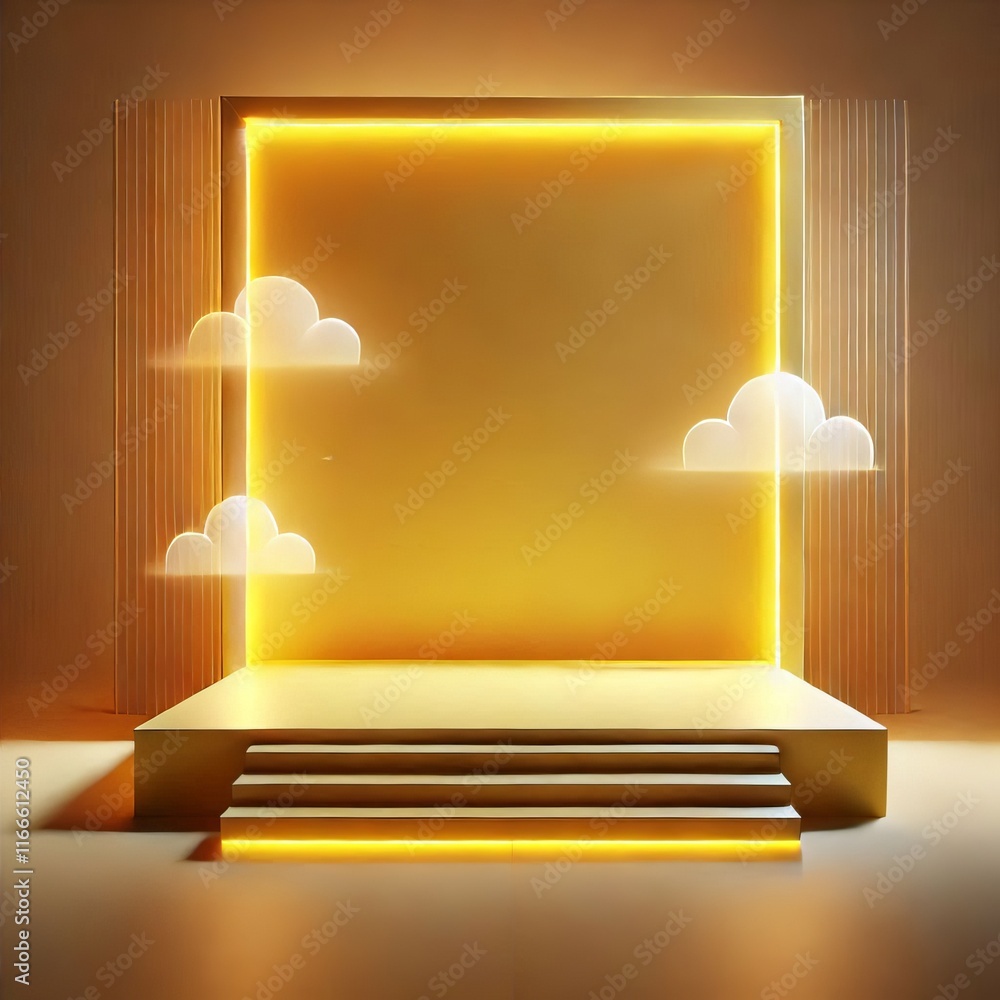 Poster golden 3d podium with square on stage in a minimalist design with glossy patterns
