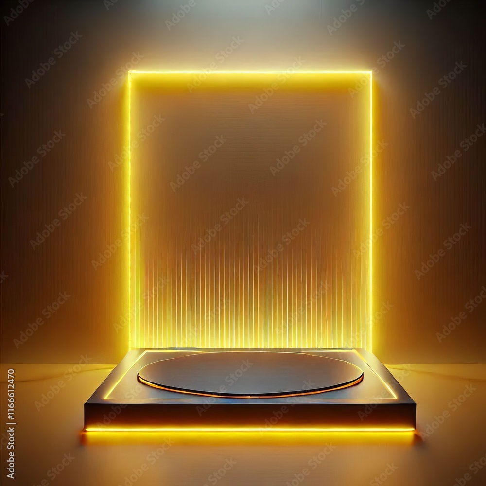 Poster golden 3d podium with square on stage in a minimalist design with glossy patterns