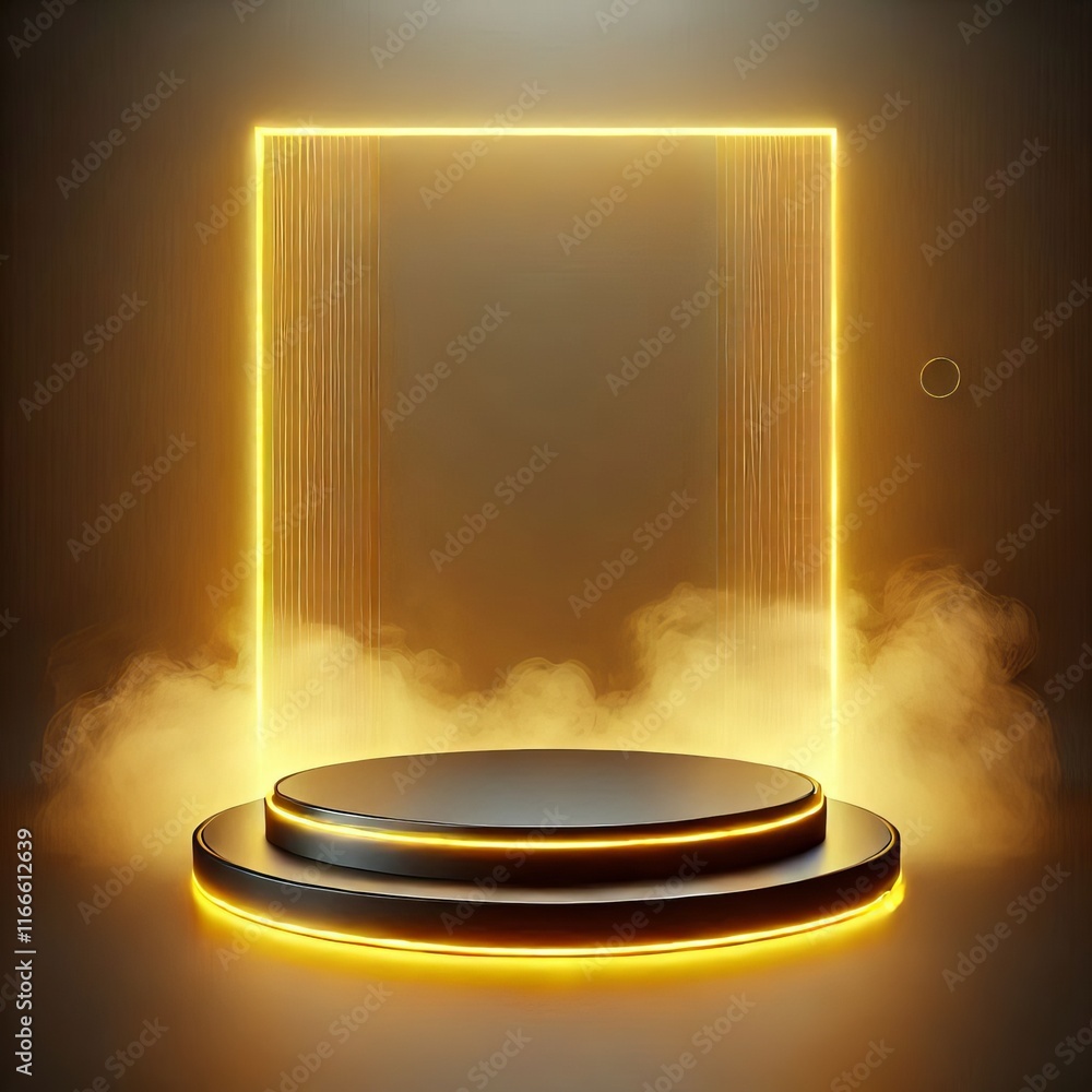 Poster golden 3d podium with square on stage in a minimalist design with glossy patterns