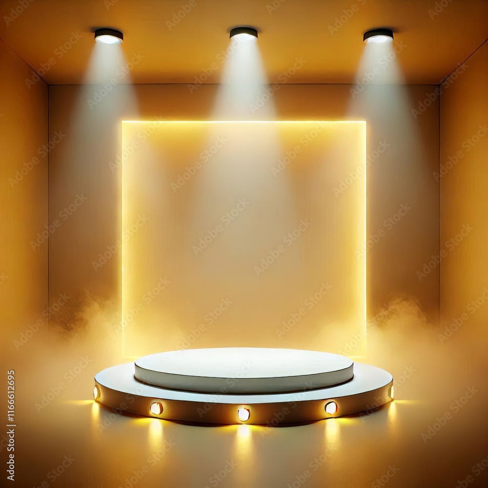 Poster golden 3d podium with square on stage in a minimalist design with glossy patterns