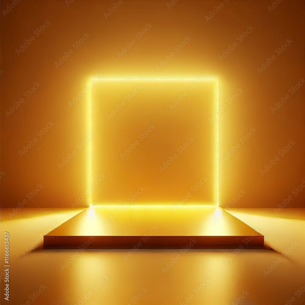 Poster golden 3d podium with square on stage in a minimalist design with glossy patterns