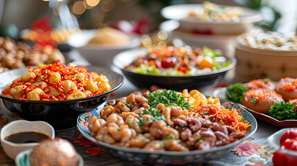 Obraz premium Table with food Family dinner in Chinese New Year