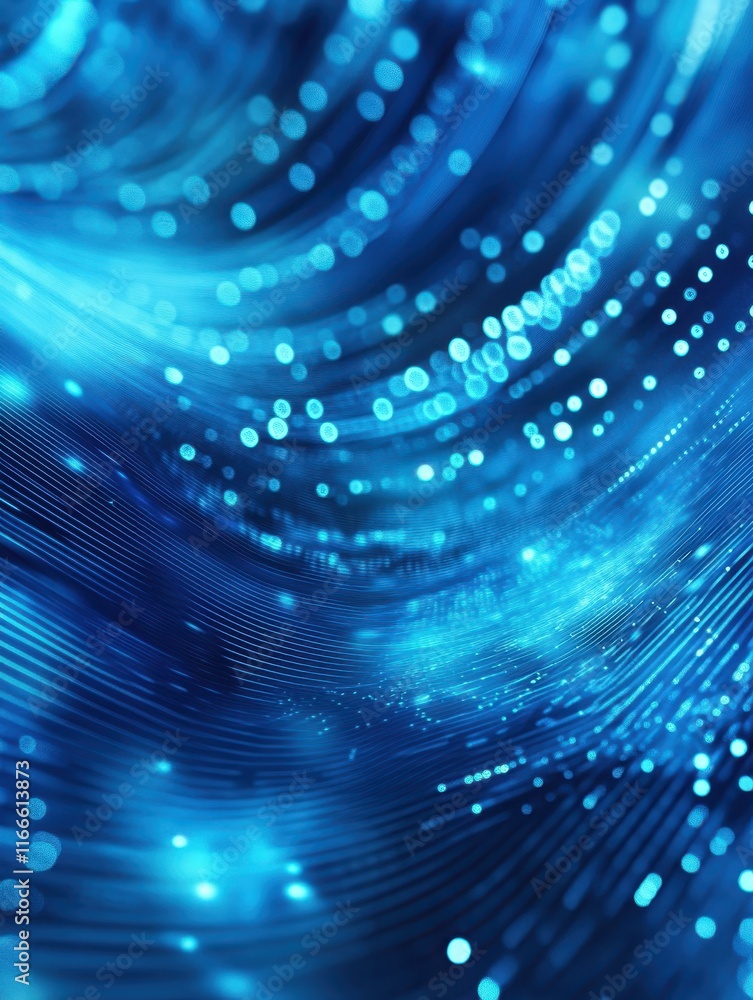 Poster futuristic abstract blue tech background with digital waves particles artificial neural network cybe