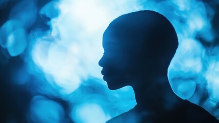 Silhouette of a Person Against a Blue Bokeh Background