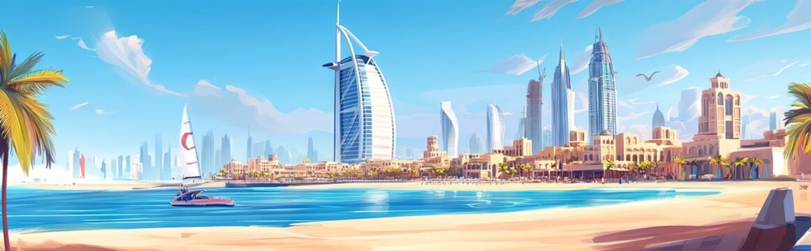 dubai, animated cartoon illustration
