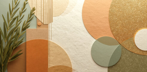 abstract earthy composition with geometric shapes plant elements