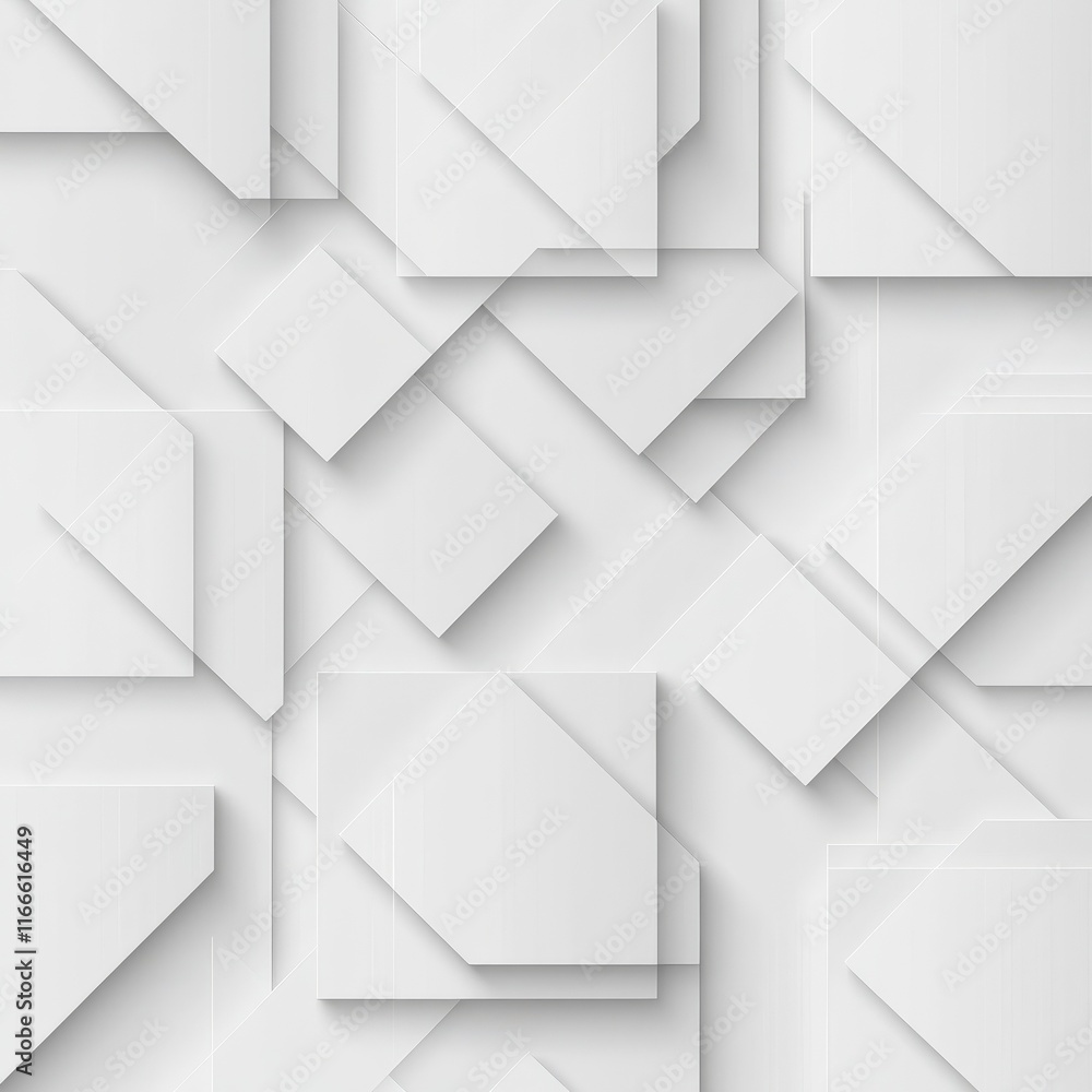 Poster Modern white and light grey square overlapped pattern on background with shadow. white background. Minimal geometric white light background abstract design. Elegant white and grey Background.
