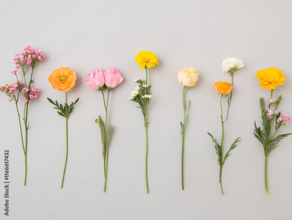 Poster minimalist floral arrangement displaying vibrant spring colors on a neutral background