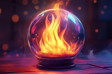 A glowing fire within a glass sphere, creating a mystical and enchanting atmosphere.