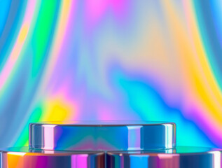iridescent platform with colorful blurred background