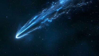 Fototapeta premium A comet shines brightly in space, with a vivid light and a smoky tail illuminating the darkness