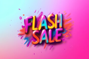 Vibrant Flash Sale Background with Colorful 3D Typography and Splash Elements on Gradient Pink and Blue Background