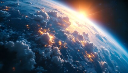 The Earth observed from space, shining under the intense sunlight, enveloped by the boundless expanse of outer space