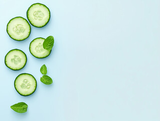 Sliced Cucumbers on Light Blue: A Refreshing Display