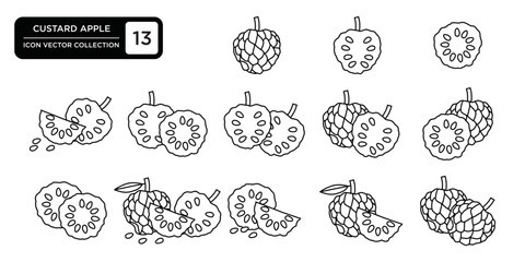 Custard apple icon collection, editable and resizable vector icon templates.