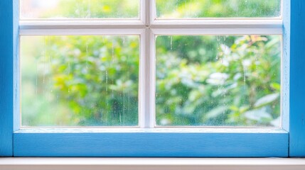 Naklejka premium Vintage Blue Window with Garden View