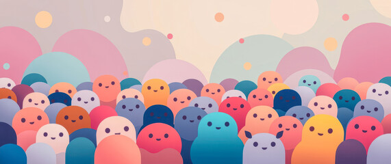 crowd cheerful pastel characters