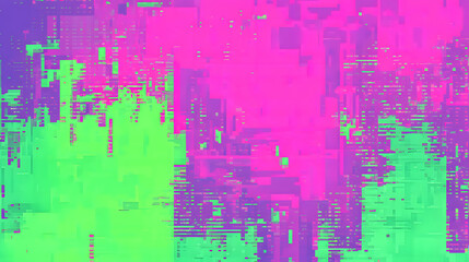 Obraz premium vibrant glitch background featuring neon pink and green colors, creating energetic and dynamic visual effect. Perfect for digital art and design projects