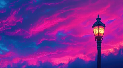 Fototapeta premium Vibrant Sunset Sky with Streetlight