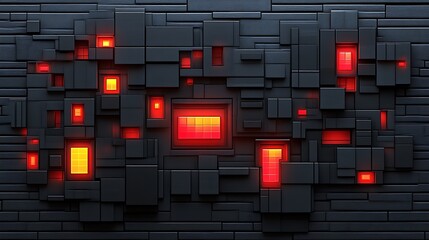 Abstract Dark Grey Blocks With Red Lights