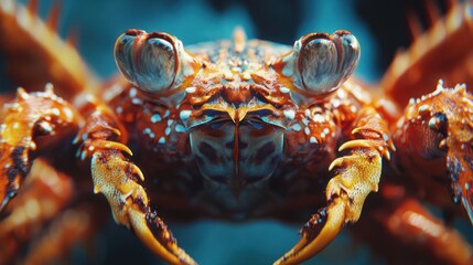 A close-up of a vibrant crab showcasing its intricate details and natural colors.