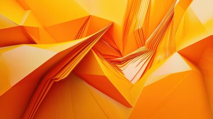 Orange colored abstract geometric background with lines, of vibrant yellow toned color gradients, angular abstraction, layered images, folded background