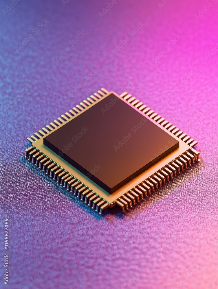 Poster digital circuit microchip on abstract background. computing and technology concept. 3d rendering