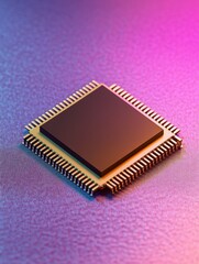 Digital circuit microchip on abstract background. Computing and technology concept. 3D Rendering