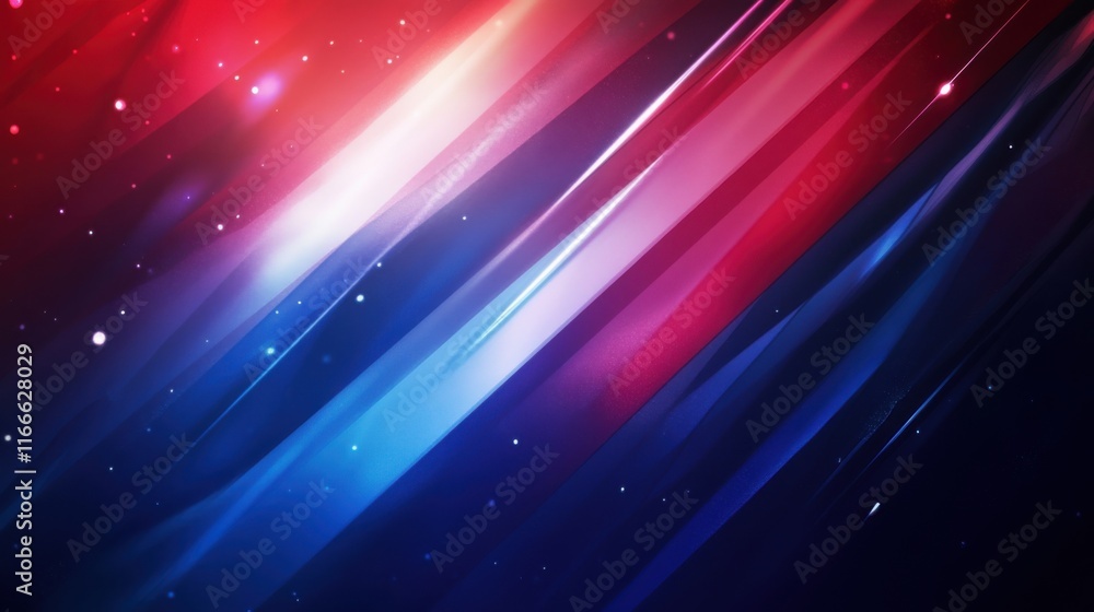 Poster abstract red blue diagonal lines background design with glowing bright light effects and sparkles
