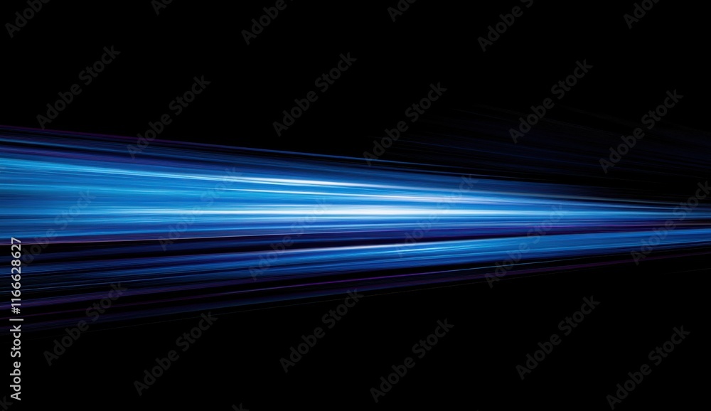 Poster abstract blue light streaks background: dynamic motion blur and speed lines in dark space