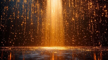 A mesmerizing cascade of golden particles creating a magical atmosphere.
